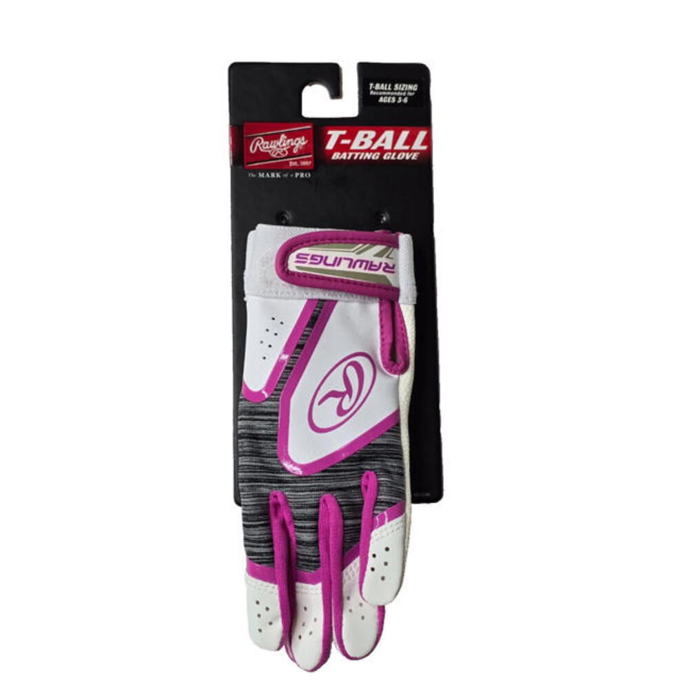 RAWLINGS T-BALL BATTING GLOVE AGES 3-6 PINK GRAY BLACK & WHITE‎ BRAND NEW